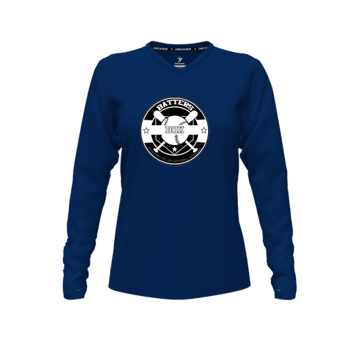 [CUS-DFW-TEES-CMF-VNK-LSL-NVY-FYXS-LOGO1] Comfort T-Shirt (Female Youth XS, Navy, V Neck, Logo 1, Long Sleeve)